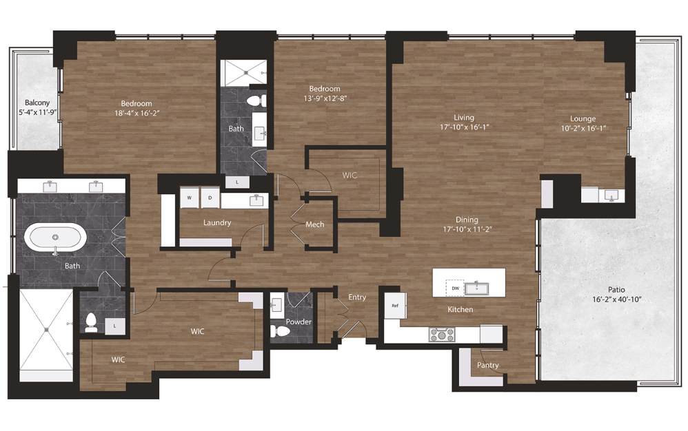 PH 5 - 2 bedroom floorplan layout with 2.5 baths and 2793 square feet.